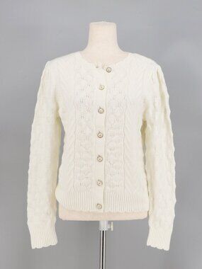 NWT TALBOTS Scallop Crewneck Cardigan in Ivory Size M